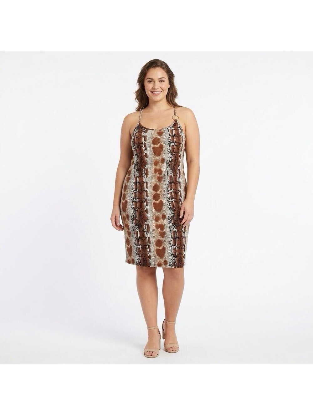 Absolutely Love It Womens Sz 1X Snake Print Dress Gold Ring Halter Stretch